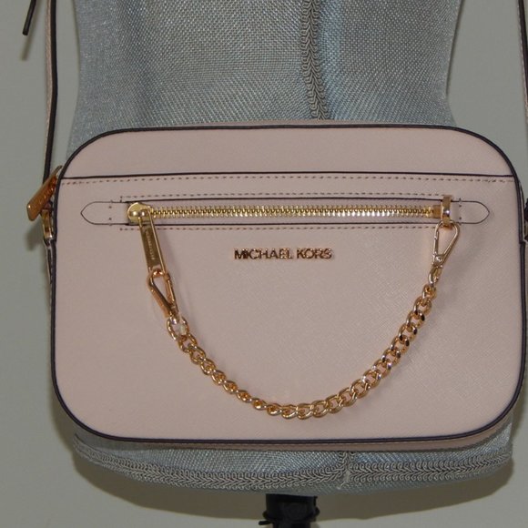 NWT Michael Kors Jet Set Item Leather LG EW Zip Chain XBody Bag Powder Blush - Picture 2 of 10